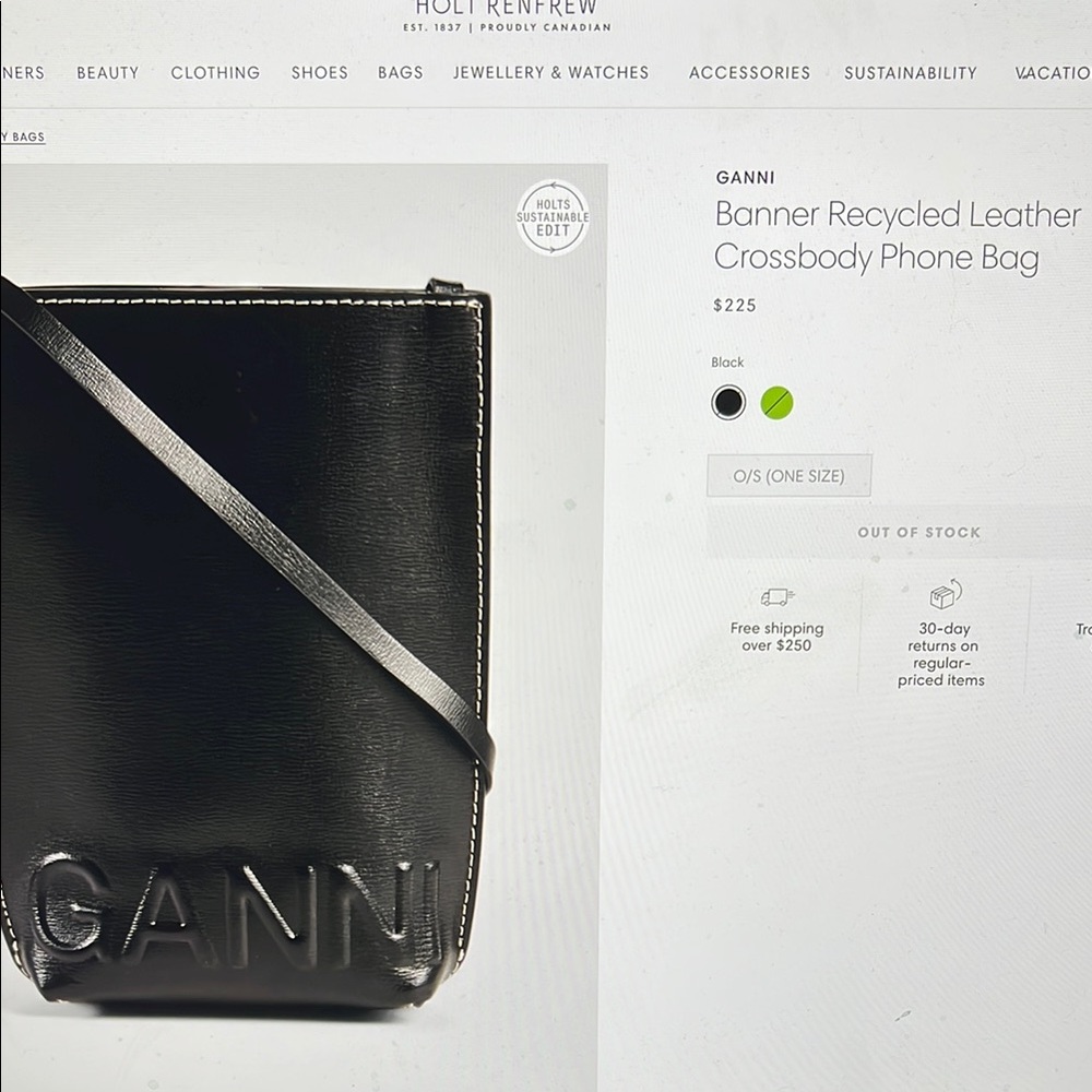 GANNI Black Recycled Leather Phone Bag with Crossbody Strap - Picture 8 of 15